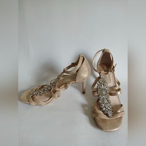 ANTONIO MELANI Gold Strappy Heels with Rhinestones Open Toe Sz7.5M